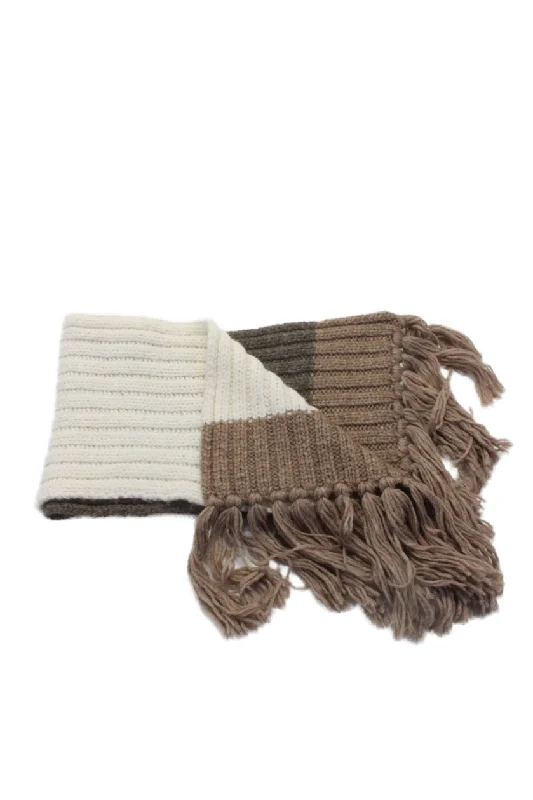 Raffaello Bettini Womens Multicolor Brown Alpaca Ribbed Knit Fringe Scarf