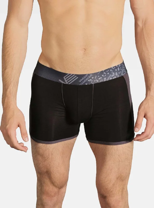 Plain black bamboo boxers with charcoal contrast