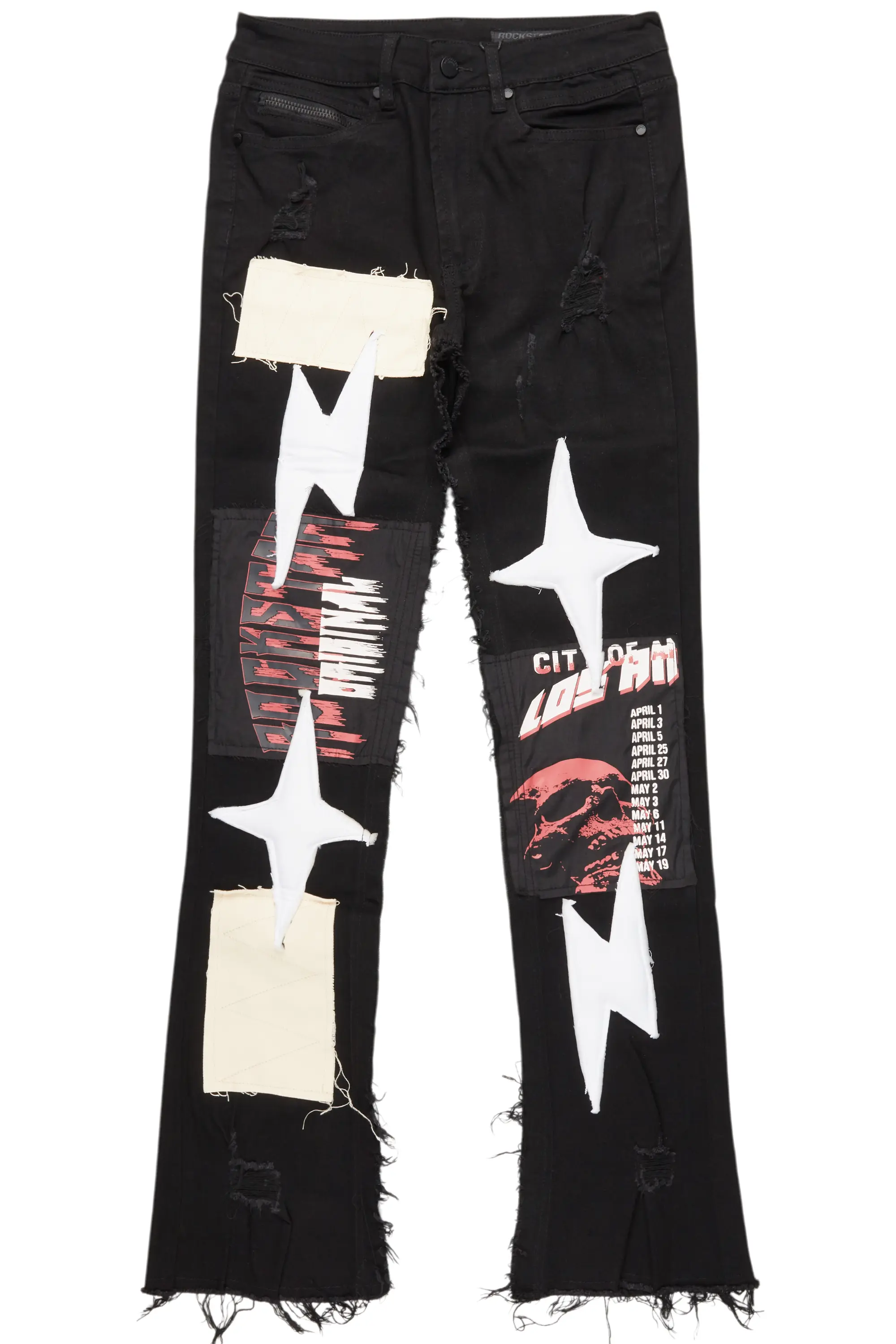 Vinson Black  Patchwork Stacked Flare Jean