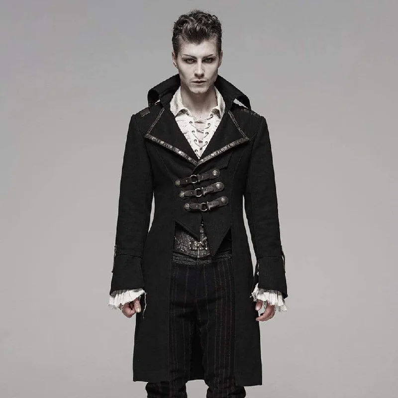 Men's Steampunk Buckles Swallow-tail Long Jacket