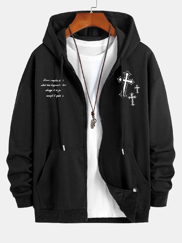 Cross Slogan Print Relax Fit Zip Hoodie