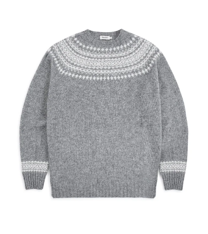 Trunk Elm Fairisle Crew Neck Sweater: Grey