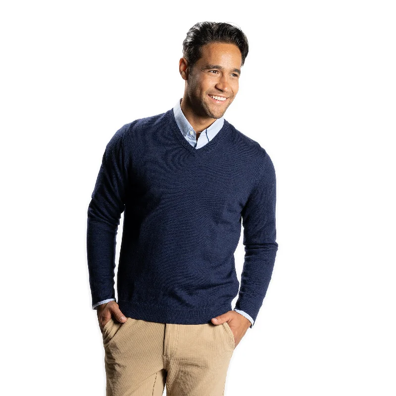 Merino Wool Sweaters V Neck - Navy