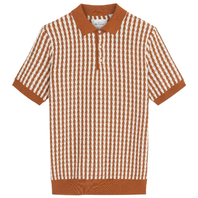 Ben Sherman Twist Knit Polo Shirt Tan