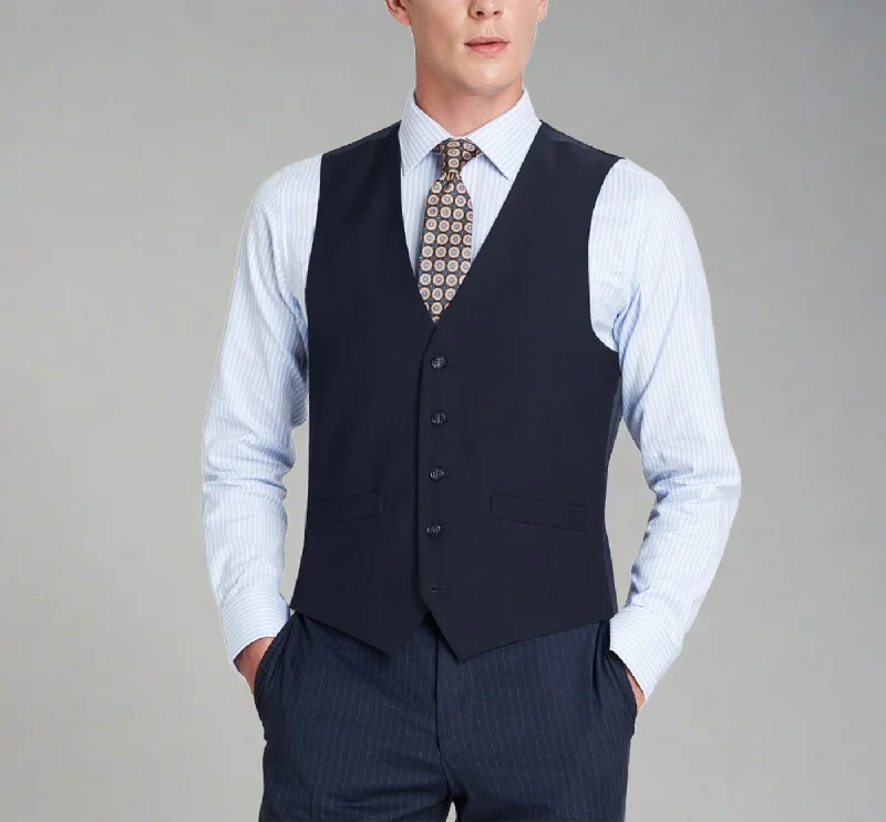 Super 140s Wool Waistcoat in Dark Navy by Renoir