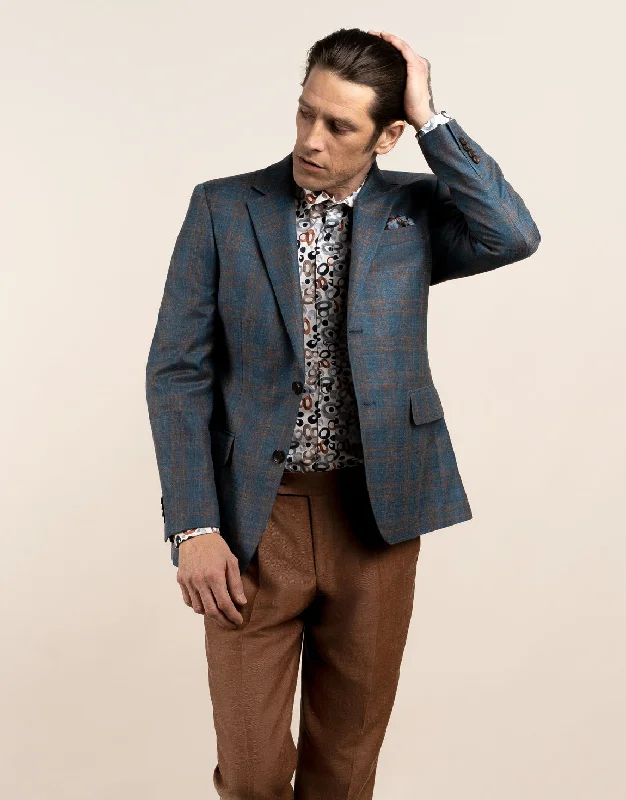 Hawker Teal Blue and Brown Check Blazer