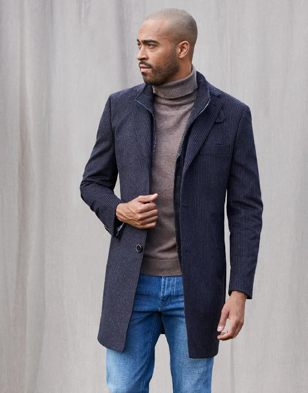 Compton Navy Chalkstripe Overcoat