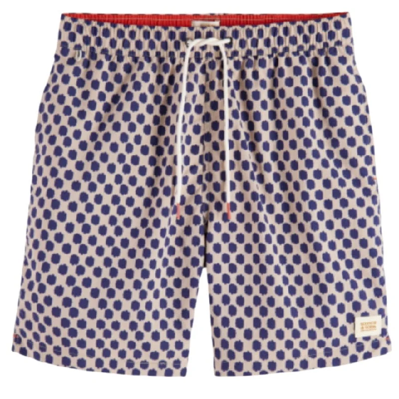 Scotch & Soda Mid Length All Over Print Swim Short (Polka Navy Blue) 175370