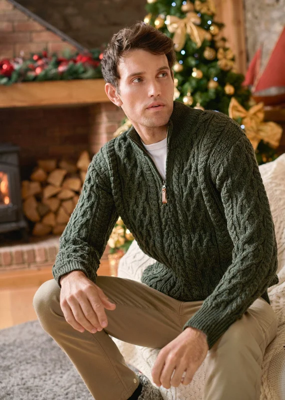 Aran Crafts Men's Half Zip Sweater | Green