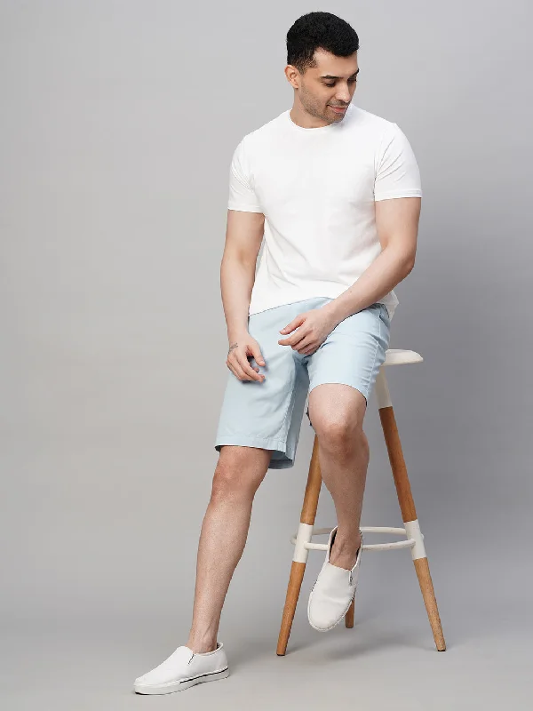 Men's Light Blue Cotton Regular Fit Shorts