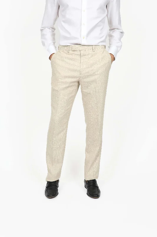 Beige Brinsley Linen Weave Trouser