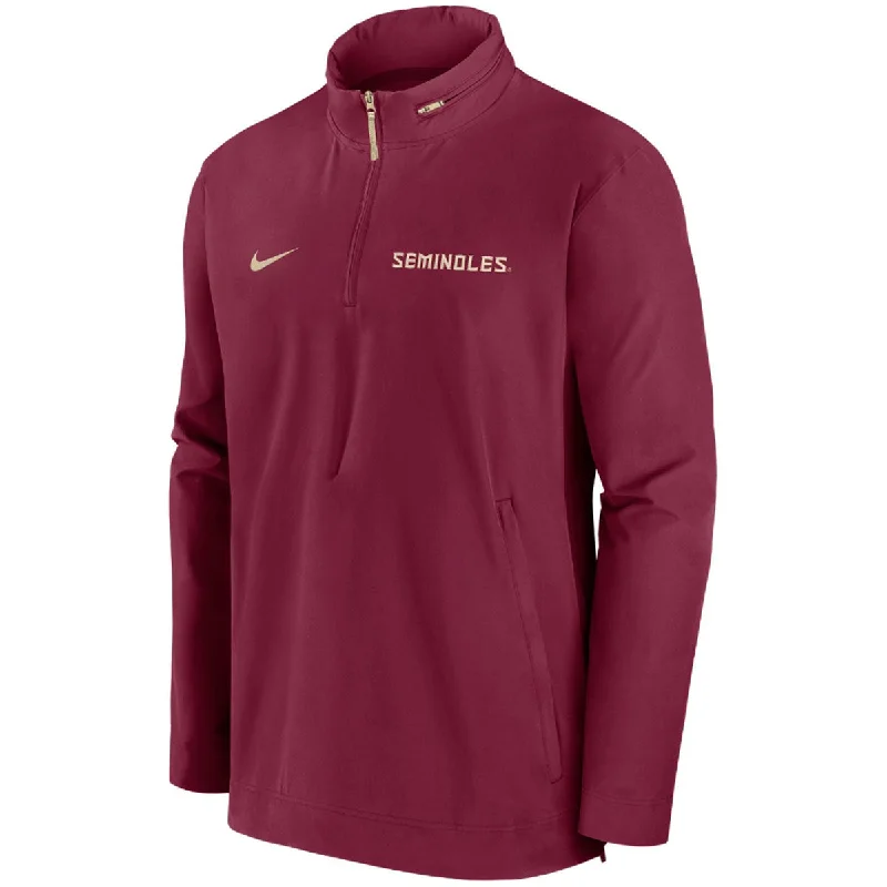 Nike Men's 2024 Seminoles Coach's Lightweight Hooded 1/4 Zip Jacket - Garnet