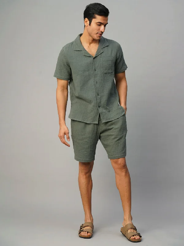 Men's Grey Cotton Regular Fit Shorts