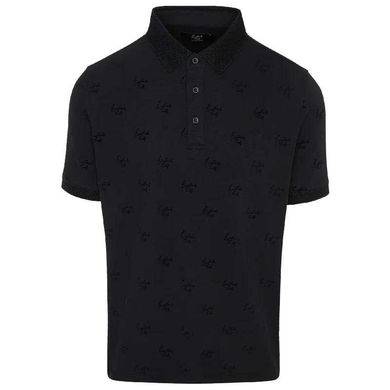 Script Flocked Pique Polo Black - SU24