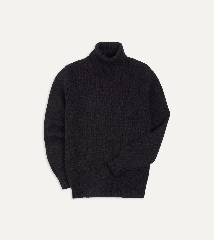 Navy Lambswool Submariner Roll Neck Jumper