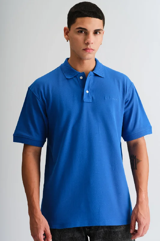 Cobalt Blue Signature Jacquard Collar Premium Polo