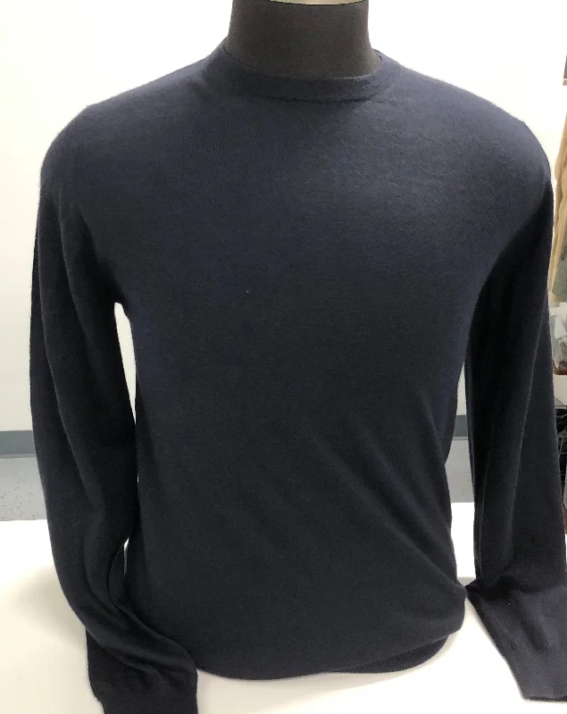 Cashmere/Silk Blend Crewneck Sweater in Navy