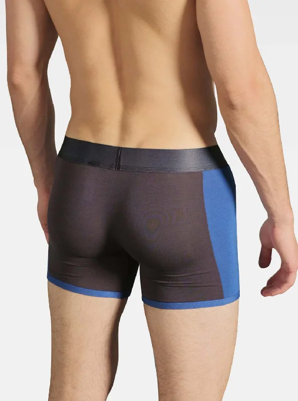 Plain charcoal bamboo boxers with cobalt contrast