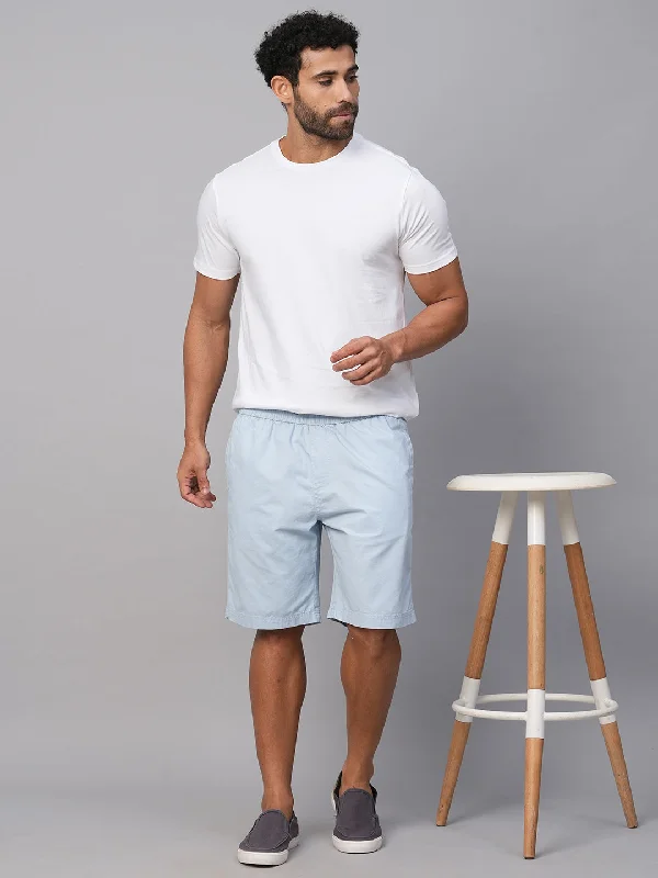 Men's Light Blue Cotton Regular Fit Shorts