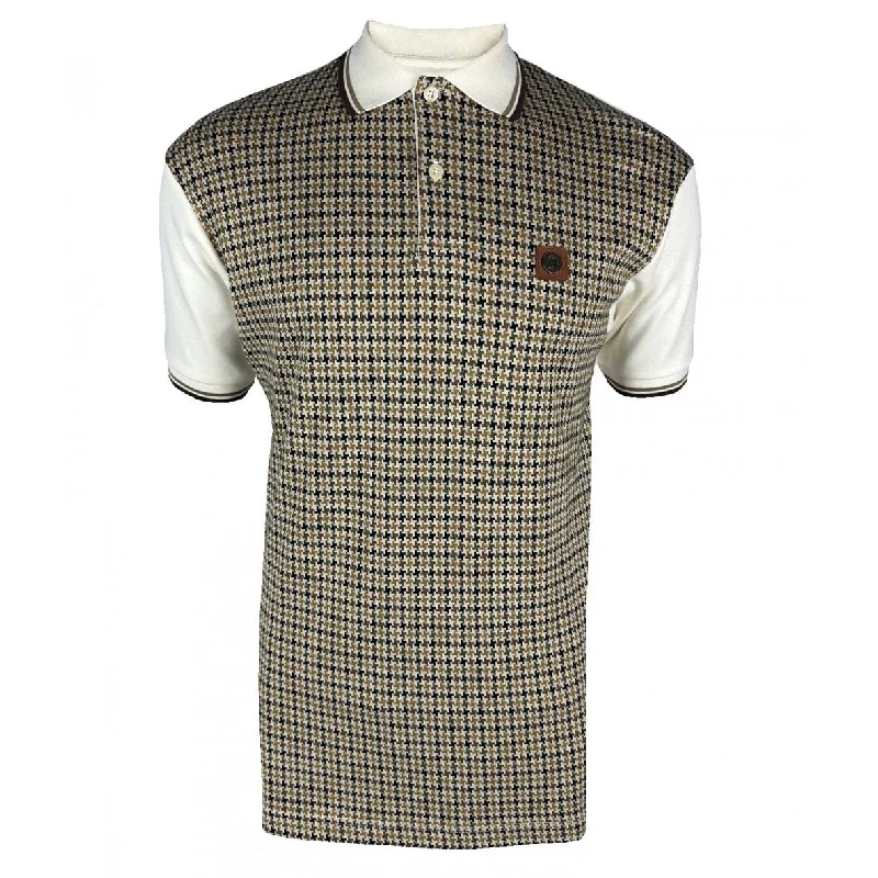 Trojan Houndstooth Panel Polo Shirt Ecru