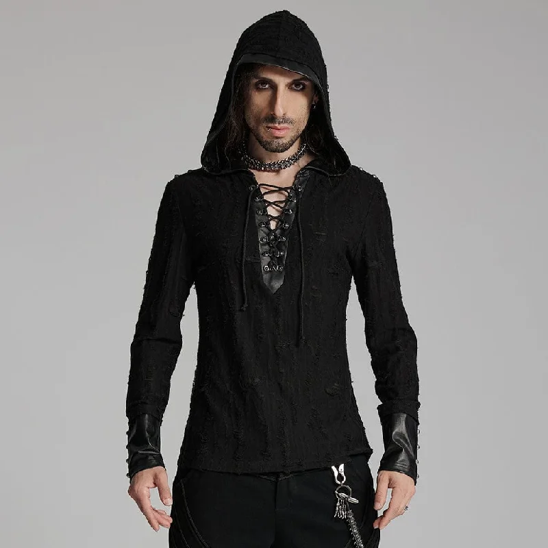 Men's Punk Lace-up Studs Eyelets Hoodies