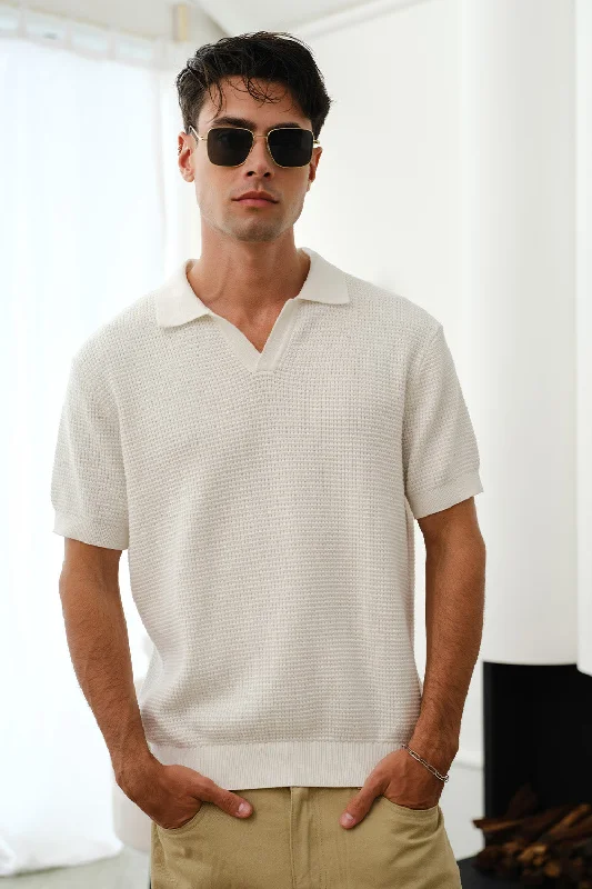 White Knit Polo T-shirt