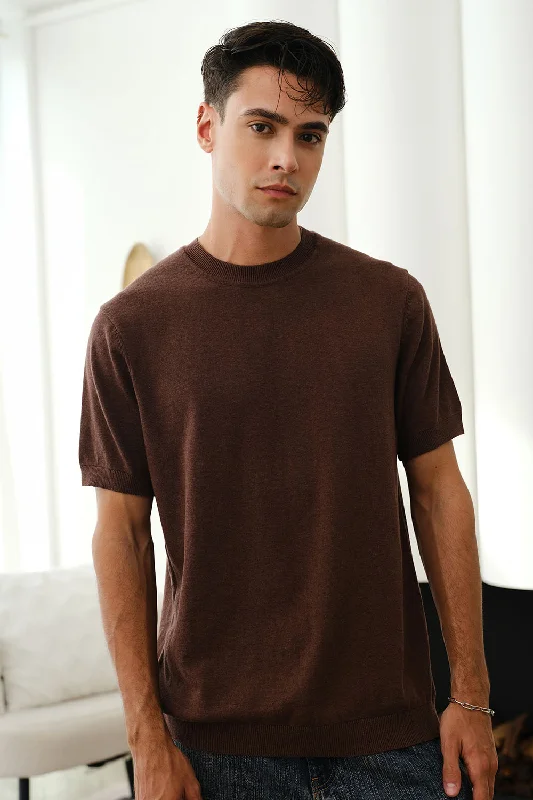 Brown Knit Round Neck T-shirt