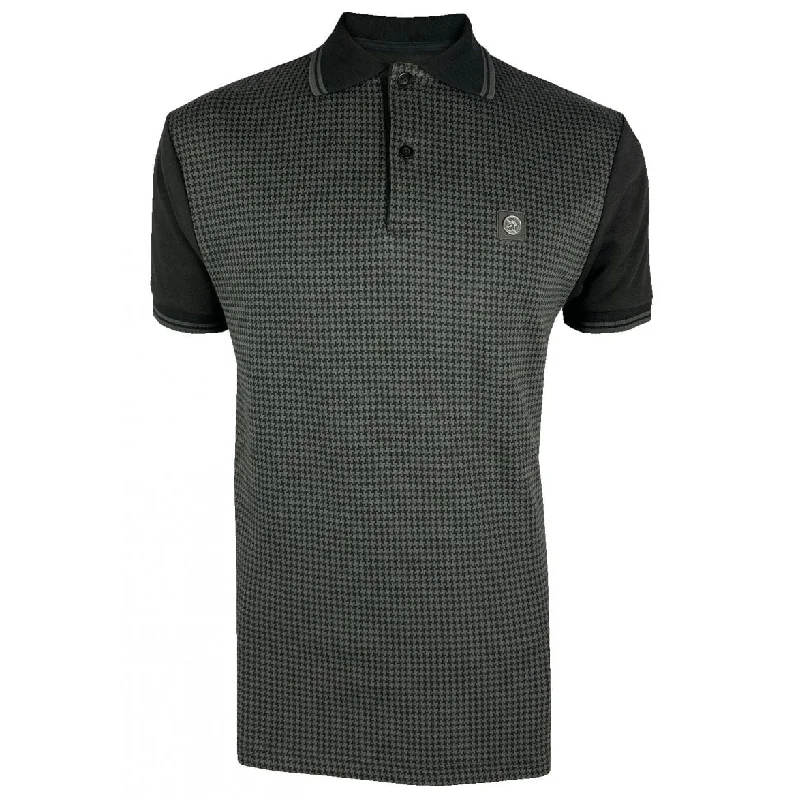 Trojan Houndstooth Panel Polo Shirt Black