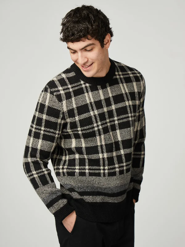 Tartan Jacquard Crew - Black