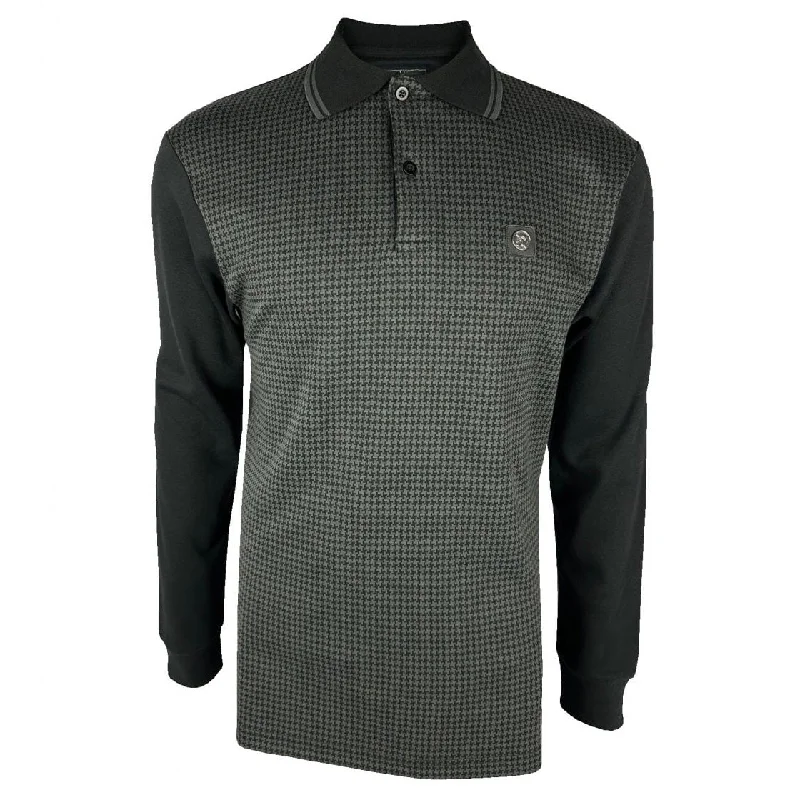 Trojan Houndstooth Panel LS Polo Shirt Black