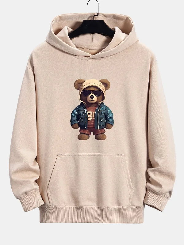 Bear In Leather Jacket Print Relax Fit Hoodie