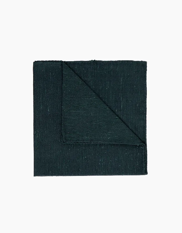 Dark Green Herringbone Silk Pocket Square