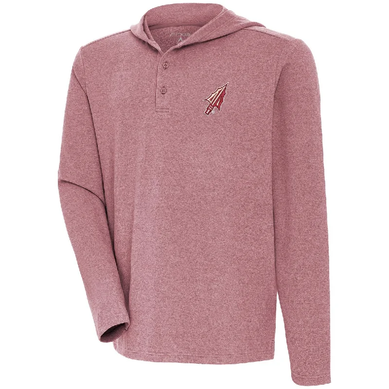 Antigua Men's Arrowhead Logo Buffed Fleece Hooded Henley - Heathered Garnet