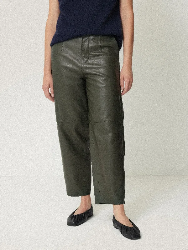 Leather Barrel Leg Trouser | Green