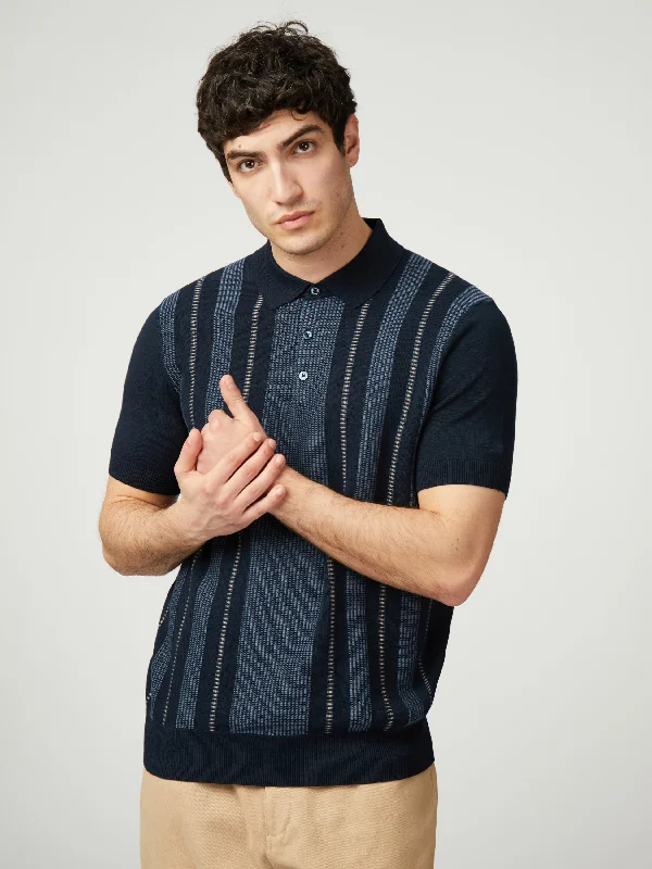 Birdseye Stripe Polo - Dark Navy