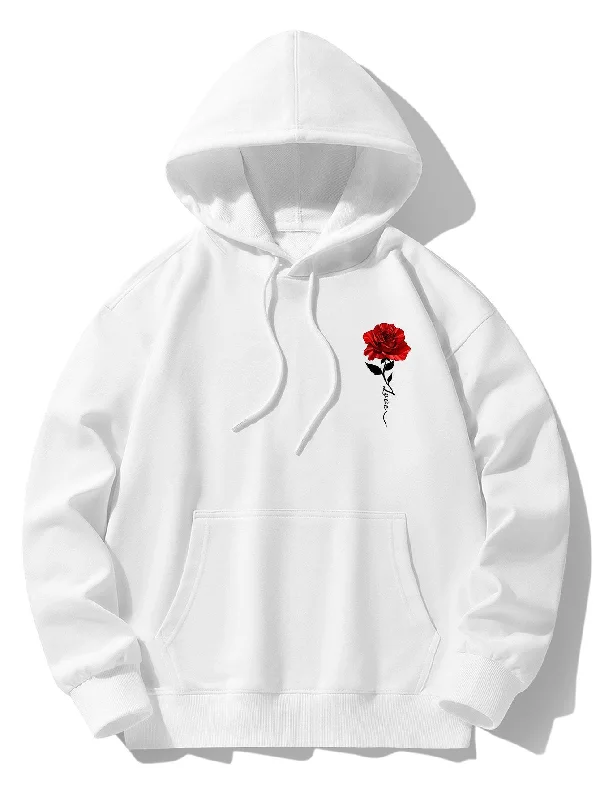 Rose Print Cotton Blend Hoodie