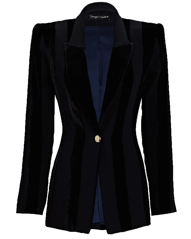 Paneled Single Breasted Blazer Navy Blue