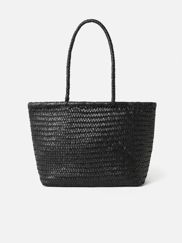 Woven Leather Tote Bag | Black