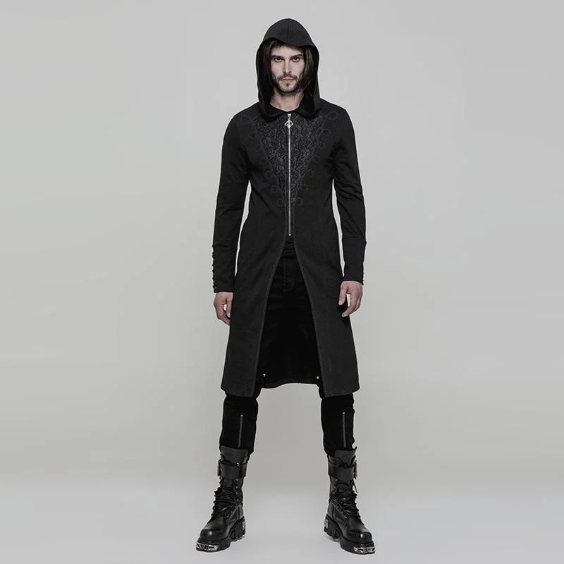 Punk Rave Men's Gothic 3D Jacquard Zipper Hooded Coat