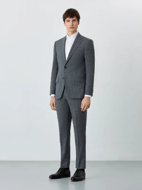 Slim Fit Suit in Wool With Stripes