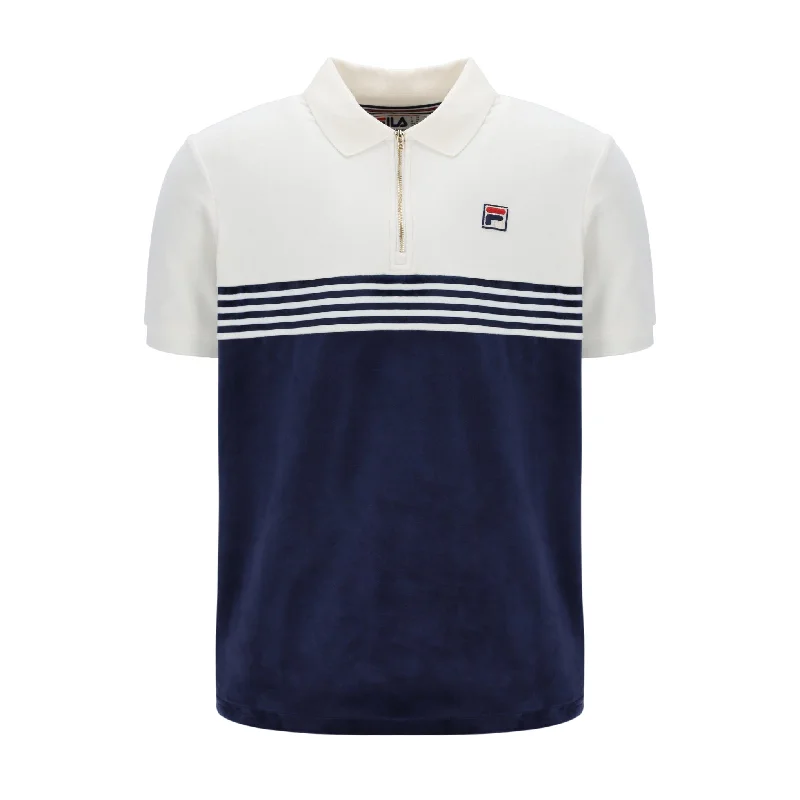 Fila Vintage Lennox Velour Polo Shirt Cream/Navy