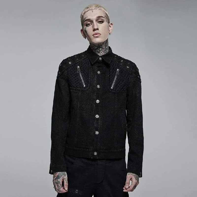 Men's Punk Turn-down Collar Mesh Splice Jacket