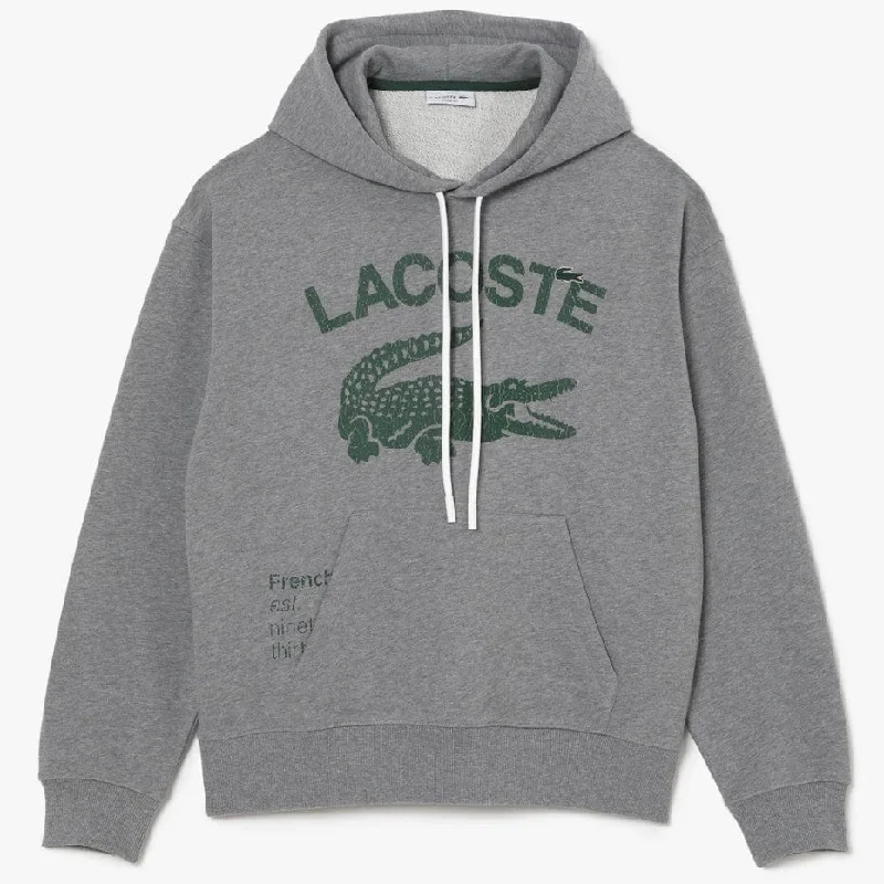 Lacoste Loose Fit Crocodile Hooded Sweatshirt (Grey Chine) SH0107-51