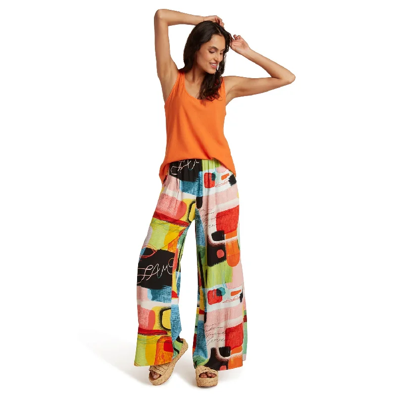 Long Wide Leg Pants - Color Block