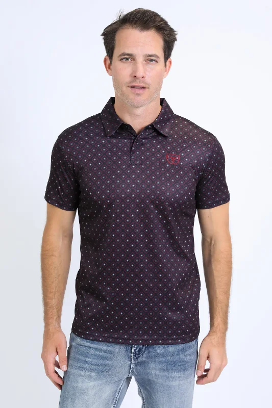 Mens Performance Fabric Print Black Polo