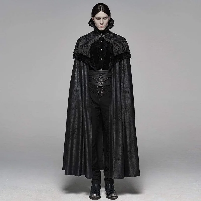 Men's Goth Stand Collar Jacquard Long cloak