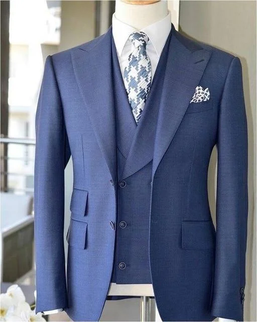 Suit Men's Wedding Suit, Three Piece Suit, Blue