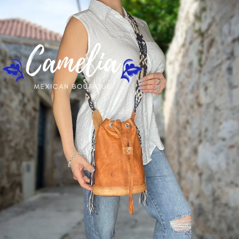 Mexican Leather Mini Bucket Crossbody Bag