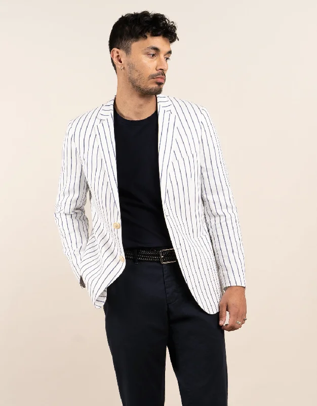 Malta White Stripe Linen Blend Blazer