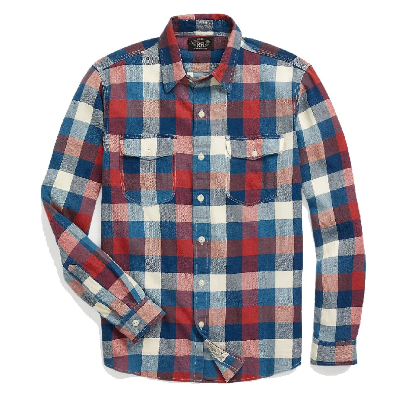 RRL by Ralph Lauren Indigo Plaid Cotton-Linen Workshirt Red/Indigo